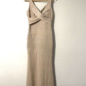 Windsor Lorena Glitter Bodycon Gown Dress Taupe Nude Champagne Formal Prom L